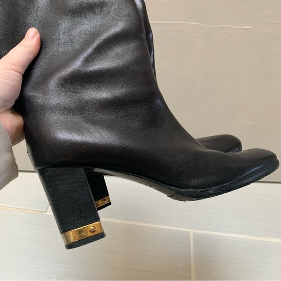 Dyva Black Gold Heeled High Leather Boots 38 - Picture 9 of 12